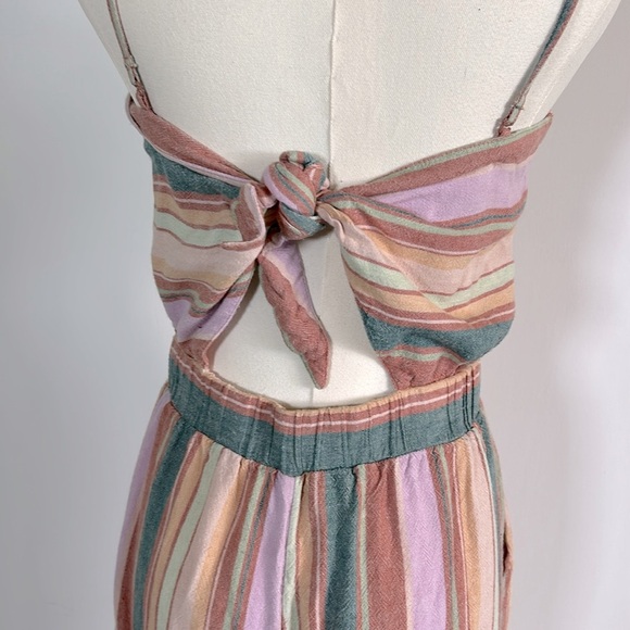 American Eagle Boho Chic Linen Blend Colorful Striped Wide Leg Cropped Jumpsuit - Picture 4 of 9